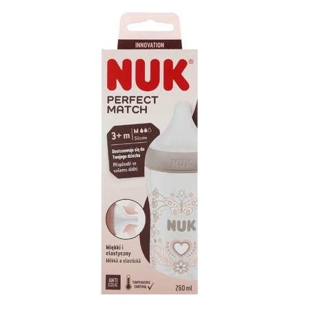 NUK Perfect Match, anti-colic bottle with silicone teat, size M, hearts, from 3 months, 260 ml.