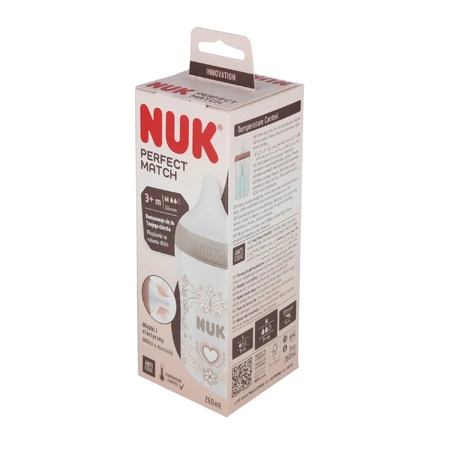 NUK Perfect Match, anti-colic bottle with silicone teat, size M, hearts, from 3 months, 260 ml.