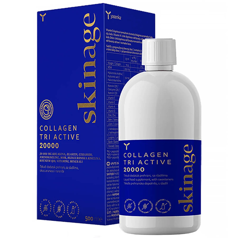Yasenka Skinage Collageen Tri Active 20000, sinaasappel- en ananassmaak, 500 ml