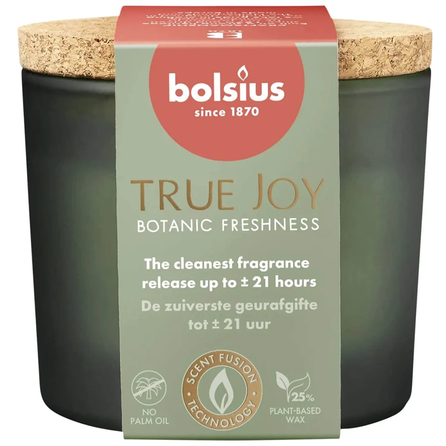 Bolsius True Joy Botanic Freshness, Duftkerze mit Korkdeckel