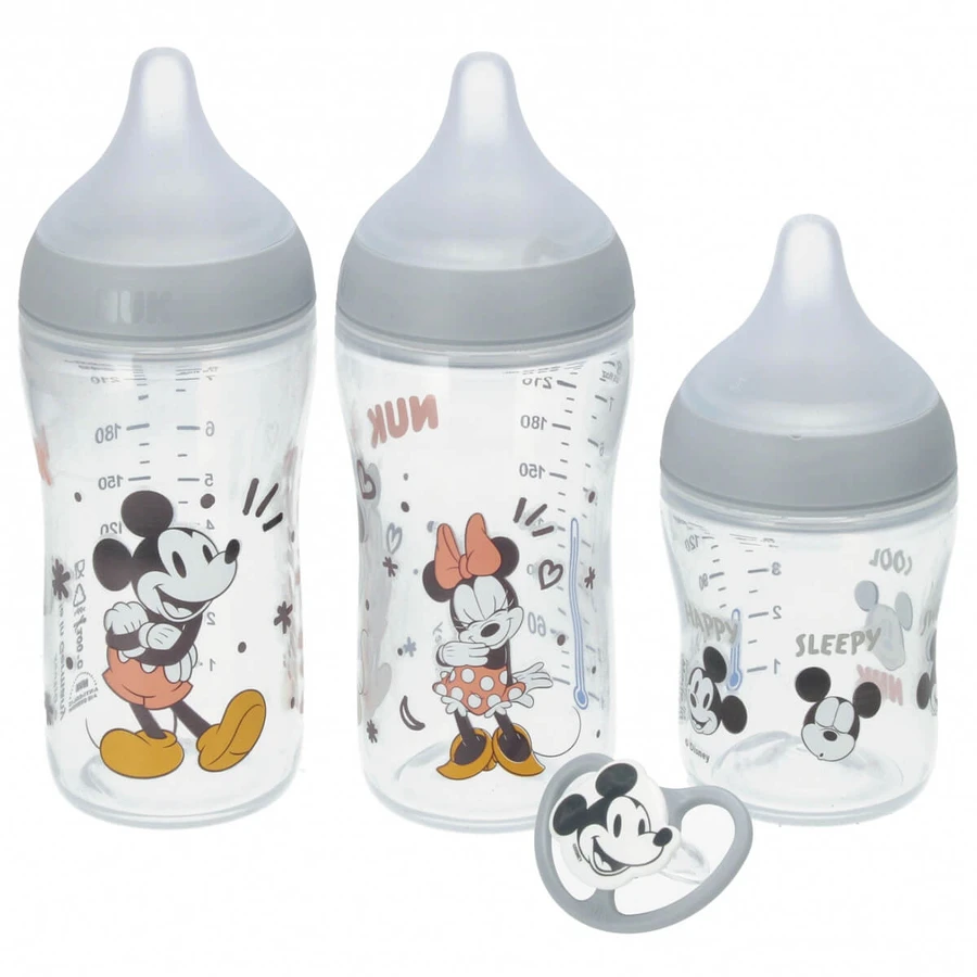 NUK Perfect Match Starterset, 3 Anti-Colic-Flaschen + Schnuller, Mickey Mouse, 0-6 Monate
