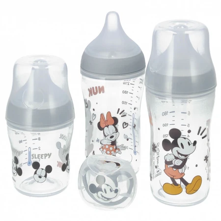 NUK Perfect Match Starterset, 3 Anti-Colic-Flaschen + Schnuller, Mickey Mouse, 0-6 Monate