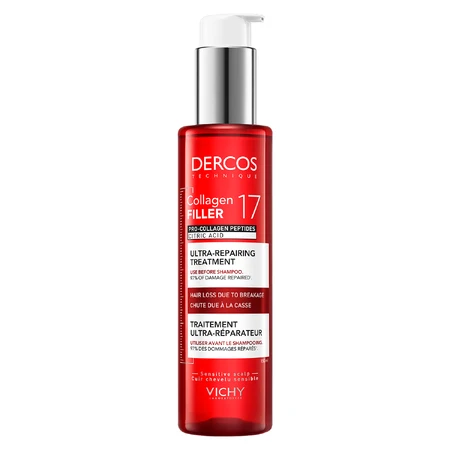 Vichy Dercos Collagen 17 Filler Tratamiento Ultra-Reparador, tratamiento pre-champú ultra-regenerativo, 150 ml