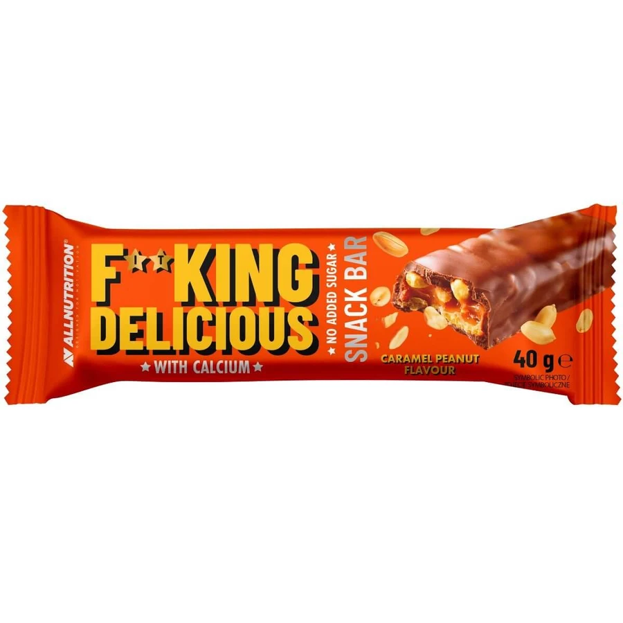Allnutrition Fitking Delicious Snack Bar Caramel Peanut, barre au caramel et aux noix avec calcium, sans sucre ajouté, 40 g