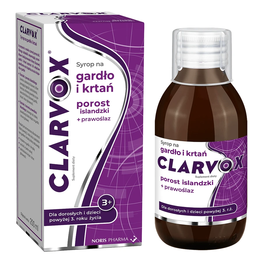 Clarvox Jarabe para garganta y laringe para adultos y niños a partir de 3 años, liquen islandés + angélica, 200 ml