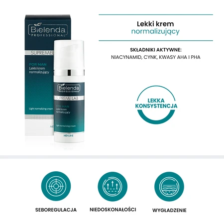 Bielenda Professional SupremeLAB Men Line, lichte normaliserende crème, 50 ml