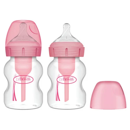 Dr. Brown's Options+, Weithals-Antikolik-Flasche mit Sauger, rosa, 2 x 150 ml