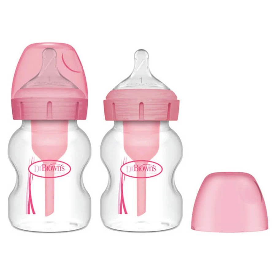 Dr. Brown's Options+, Weithals-Antikolik-Flasche mit Sauger, rosa, 2 x 150 ml