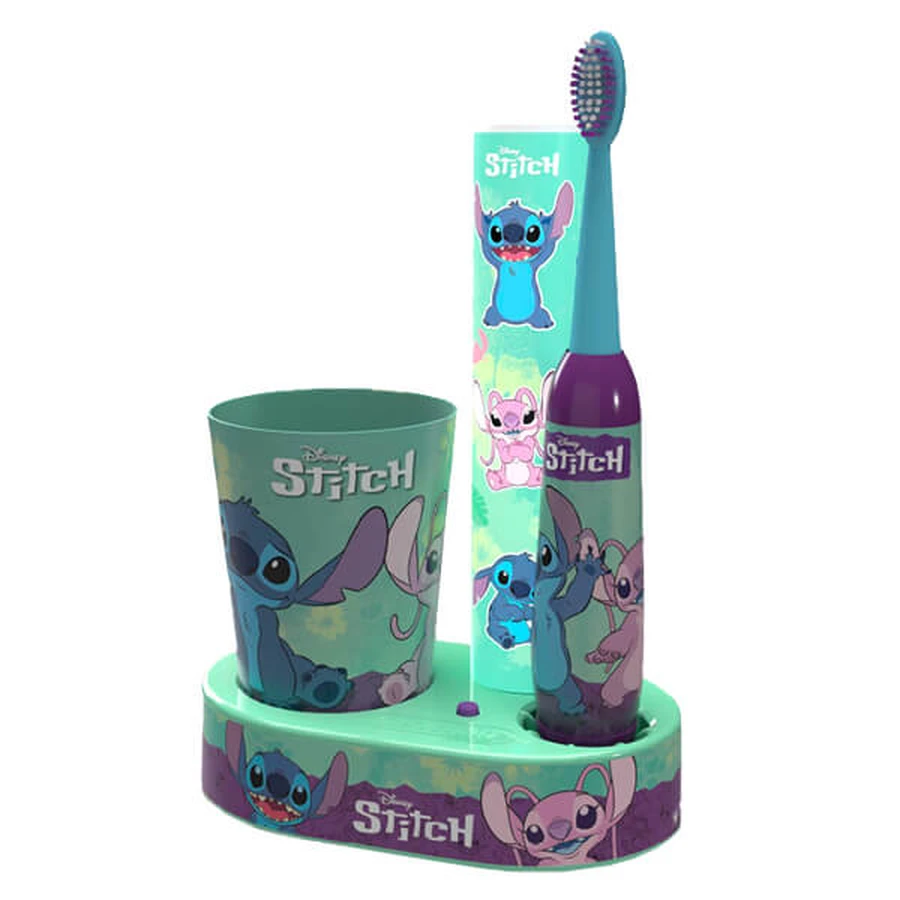 Mr White Stitch, tandenborstelset voor kinderen, tandenborstel + tandpasta + beker + LED-basis