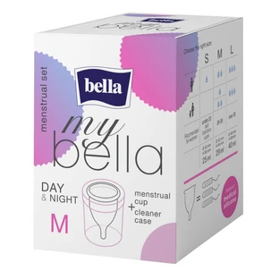 My Bella, copa menstrual Día y Noche, transparente, talla M + envase desinfectante