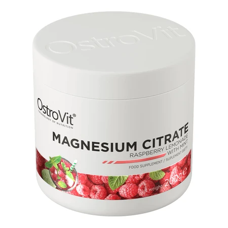 OstroVit Magnesiumcitraat, magnesiumcitraat, frambozenlimonadesmaak met munt, 200 g