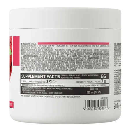 OstroVit Magnesiumcitraat, magnesiumcitraat, frambozenlimonadesmaak met munt, 200 g