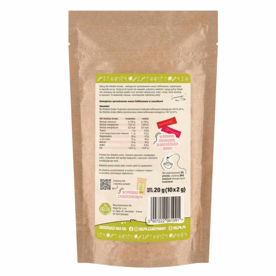 Helpa Bio Flavor Wands, strawberry, raspberry, 10 x 2 g
