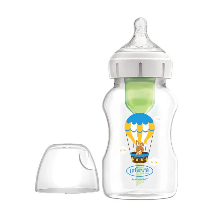 Dr. Brown's Options+, anti-colic fles met wijde hals, met speen, vanaf 3 maanden, konijn met ballonnen, 330 ml