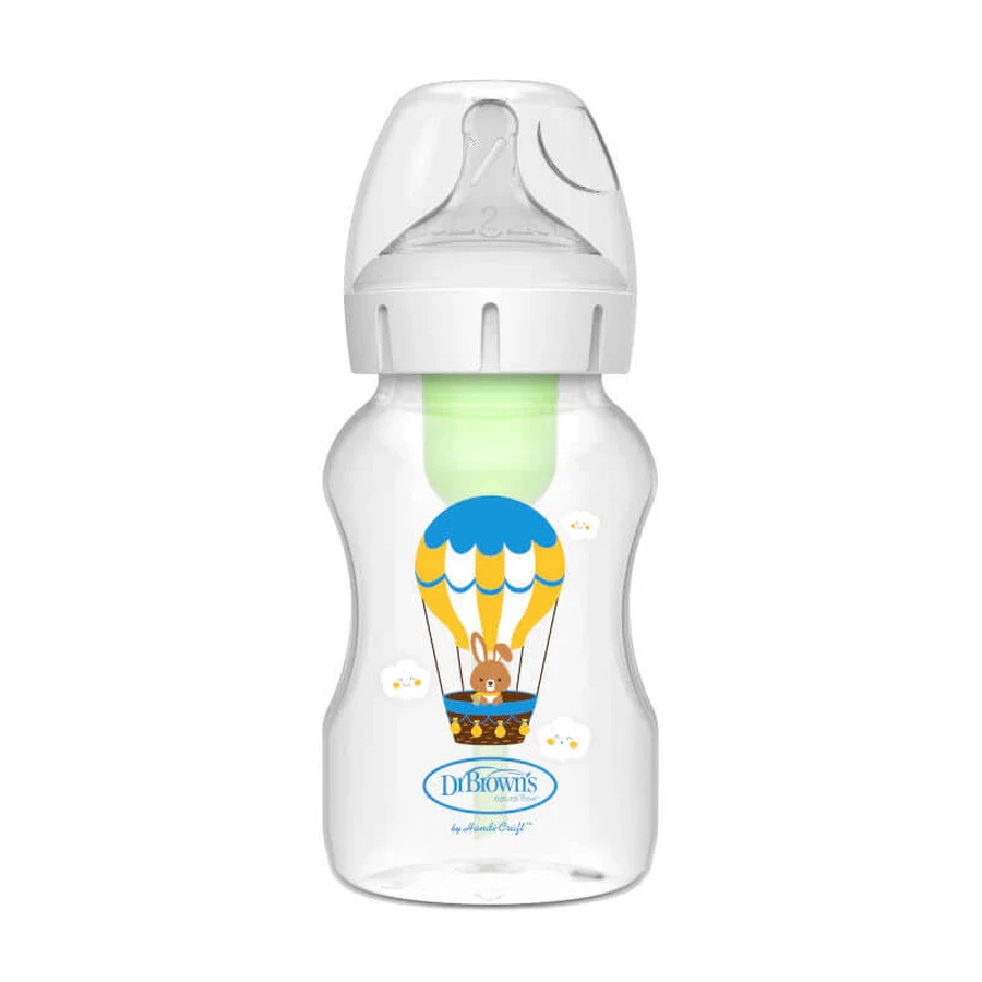 Dr. Brown's Options+, anti-colic fles met wijde hals, met speen, vanaf 3 maanden, konijn met ballonnen, 330 ml