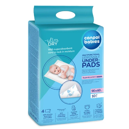 Juego Canpol Babies, compresas higiénicas multifuncionales, desechables, con tiras adhesivas, 90 cm x 60 cm, 2 x 10 unidades