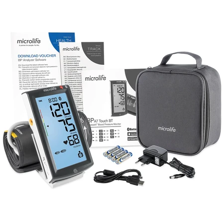 Microlife BP A7 Touch, automatisches Oberarm-Blutdruckmessgerät mit Netzteil