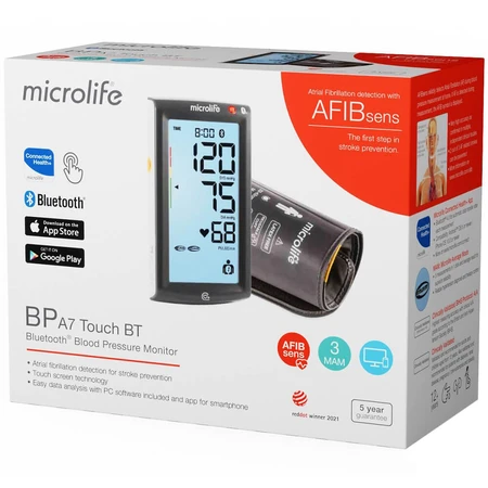 Microlife BP A7 Touch, automatisches Oberarm-Blutdruckmessgerät mit Netzteil