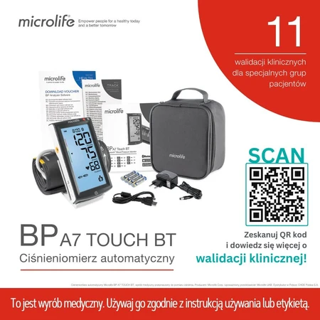 Microlife BP A7 Touch, automatisches Oberarm-Blutdruckmessgerät mit Netzteil
