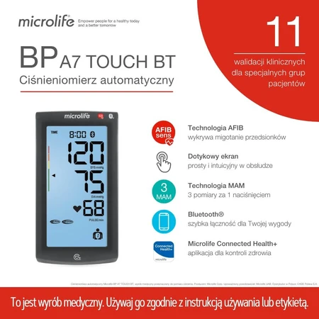 Microlife BP A7 Touch, automatisches Oberarm-Blutdruckmessgerät mit Netzteil