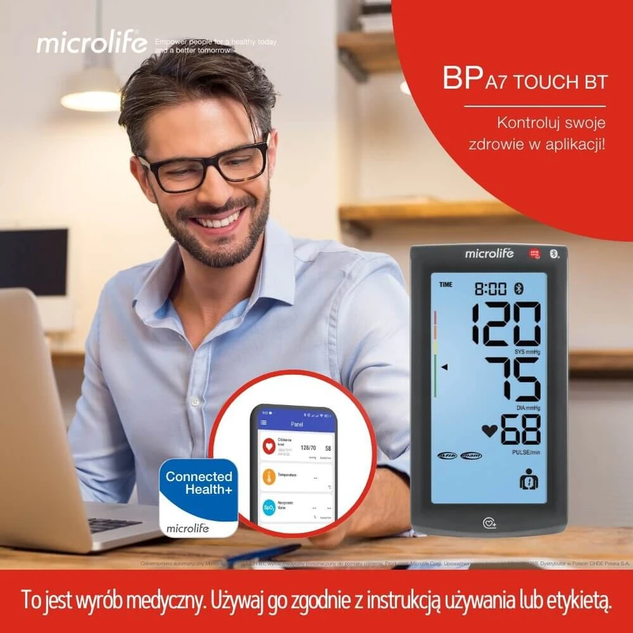 Microlife BP A7 Touch, automatisches Oberarm-Blutdruckmessgerät mit Netzteil