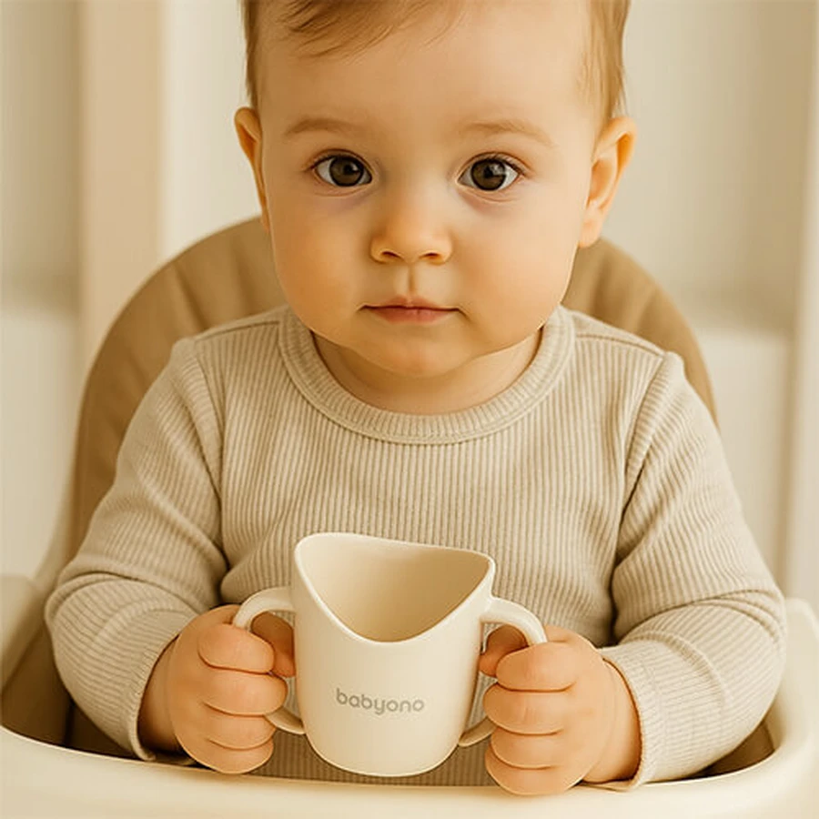 BabyOno Flow, vaso de entrenamiento ergonómico, beige, 120 ml