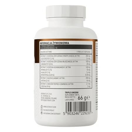 OstroVit Triple Ginseng, ginseng, 90 capsules