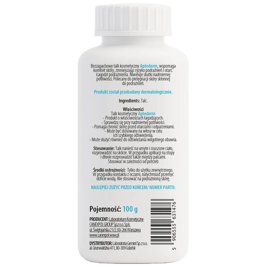 Aptederm cosmetische talk, ongeparfumeerd, 100 g