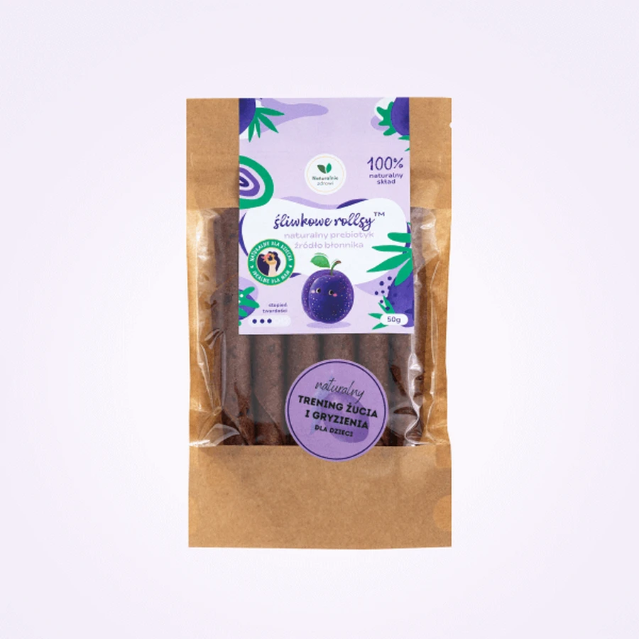 Rollitos de ciruela naturalmente sanos, prebiótico natural y fuente de fibra, 50 g
