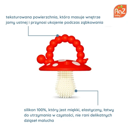 RaZbaby, speech therapy teether, mushroom, red and pink, from 3 months, 2 pieces