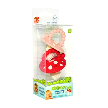 RaZbaby, speech therapy teether, mushroom, red and pink, from 3 months, 2 pieces
