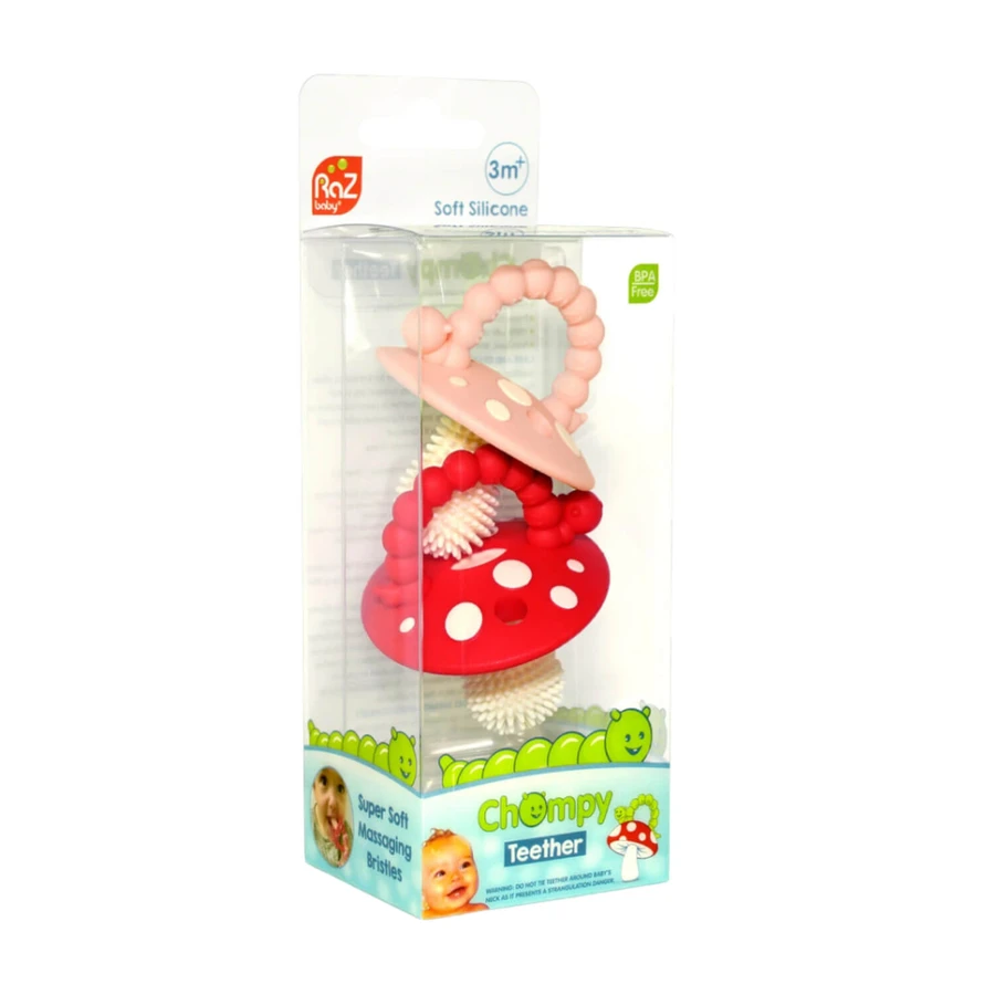 RaZbaby, speech therapy teether, mushroom, red and pink, from 3 months, 2 pieces