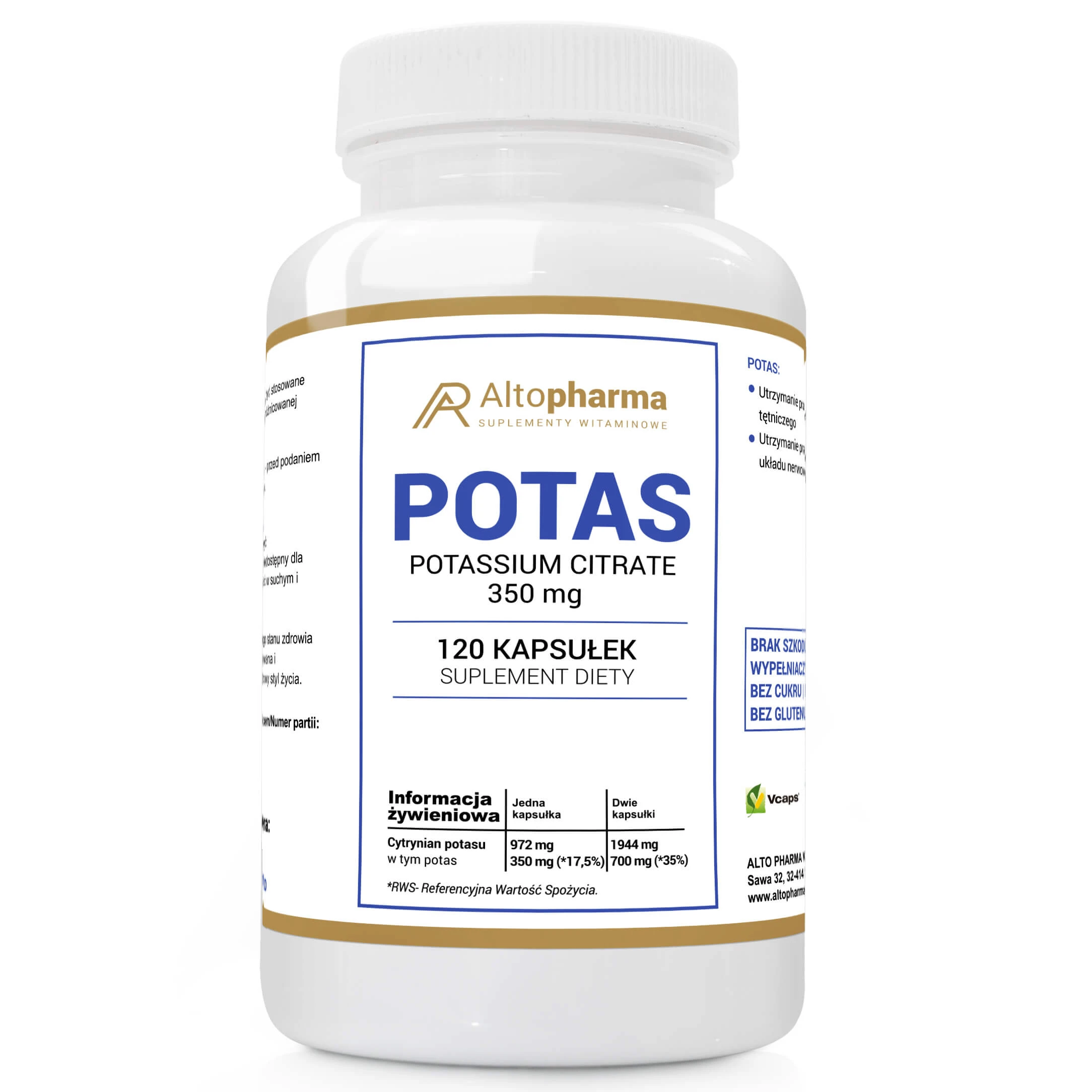 AltoPharma Potassium 350 mg, 120 capsules