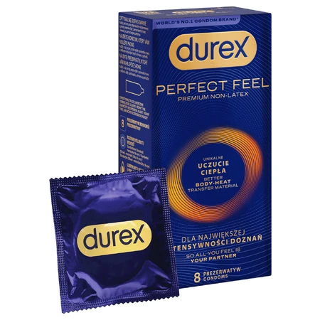 Durex Perfect Feel Premium Non-Latex, non-latex condooms, uniek warm gevoel, 8 stuks