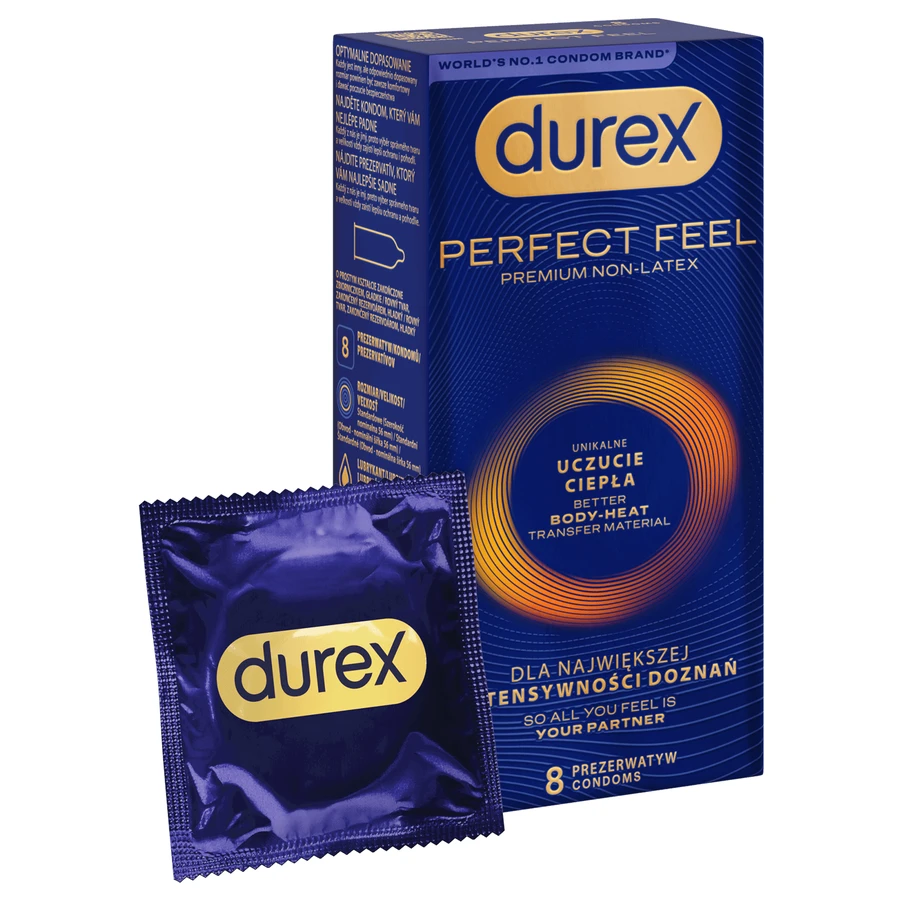 Durex Perfect Feel Premium Non-Latex, non-latex condooms, uniek warm gevoel, 8 stuks