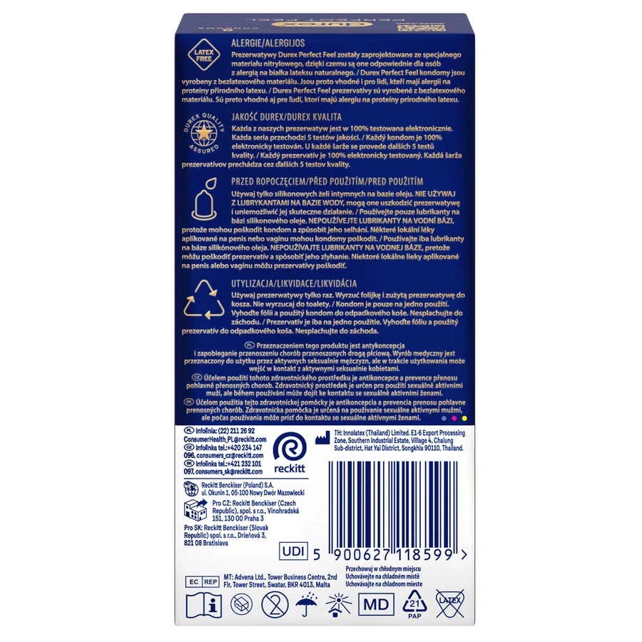 Durex Perfect Feel Premium Non-Latex, non-latex condooms, uniek warm gevoel, 8 stuks