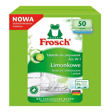 Frosch set, vaatwastabletten, All in One, limoen, 2 x 50 stuks + afwasmiddel, amandel, 500 ml gratis
