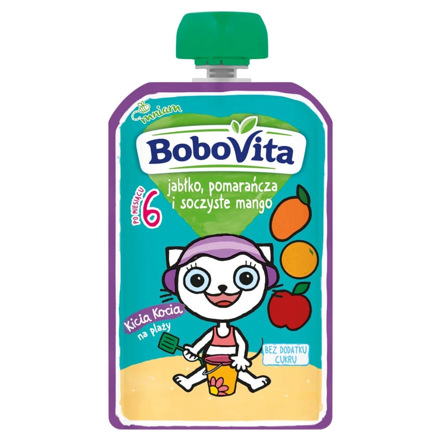 BoboVita Kicia Kocia Mousse en tubo, manzana, mango, naranja, 100 g