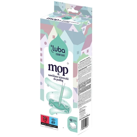 Luba Comfort Floor Mop, mopa + paños humedecidos, 12 piezas