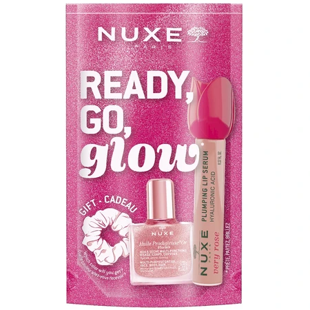 Nuxe Ready Go Glow kit, lipvergrotingsserum, 8ml + droge olie, 10ml + lipgum