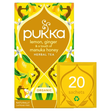 Pukka Lemon Ginger & Manuka Honey Organic, fruit- en kruidenthee, gember en citroen, gearomatiseerd, 2 g x 20 builtjes