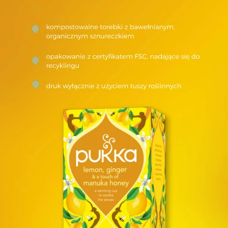 Pukka Lemon Ginger & Manuka Honey Organic, fruit- en kruidenthee, gember en citroen, gearomatiseerd, 2 g x 20 builtjes
