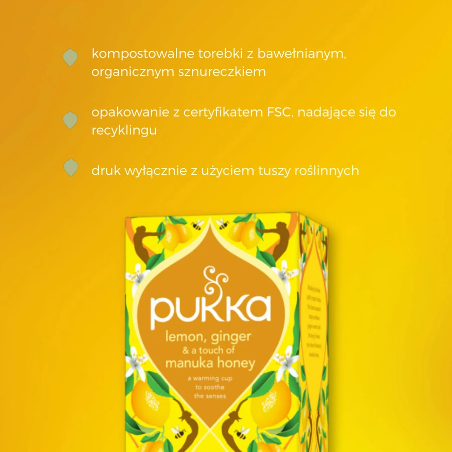 Pukka Lemon Ginger & Manuka Honey Organic, fruit- en kruidenthee, gember en citroen, gearomatiseerd, 2 g x 20 builtjes