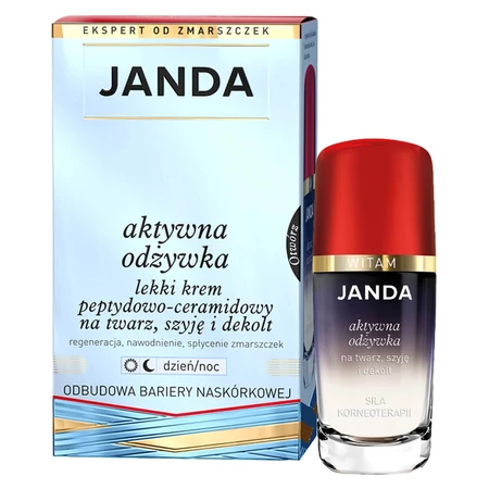 Janda, Actieve conditioner, lichte peptide-keramide crème voor gezicht, hals en decolleté, 50 ml