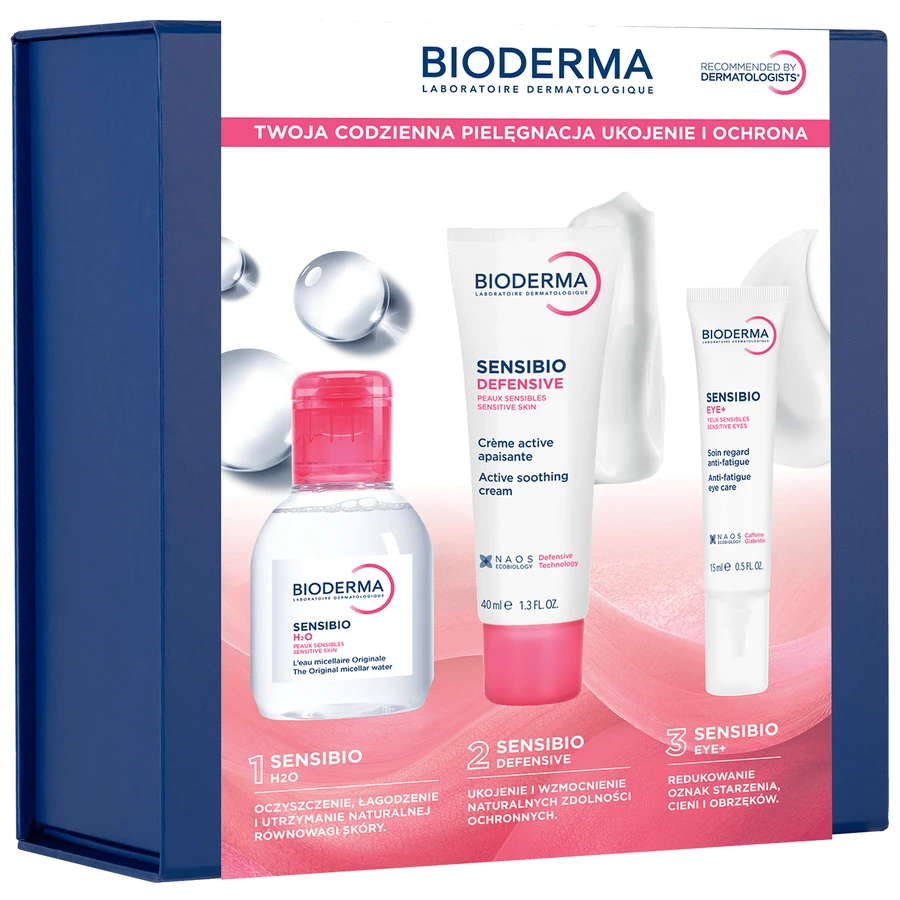 Bioderma XMASS Sensibio Set, beruhigende Gesichtscreme, 40 ml + Augencreme, 15 ml + Mizellenwasser, 100 ml