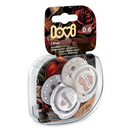 Lovi, tétine, 0-6 mois, silicone, dynamique, I Love, 2 pièces