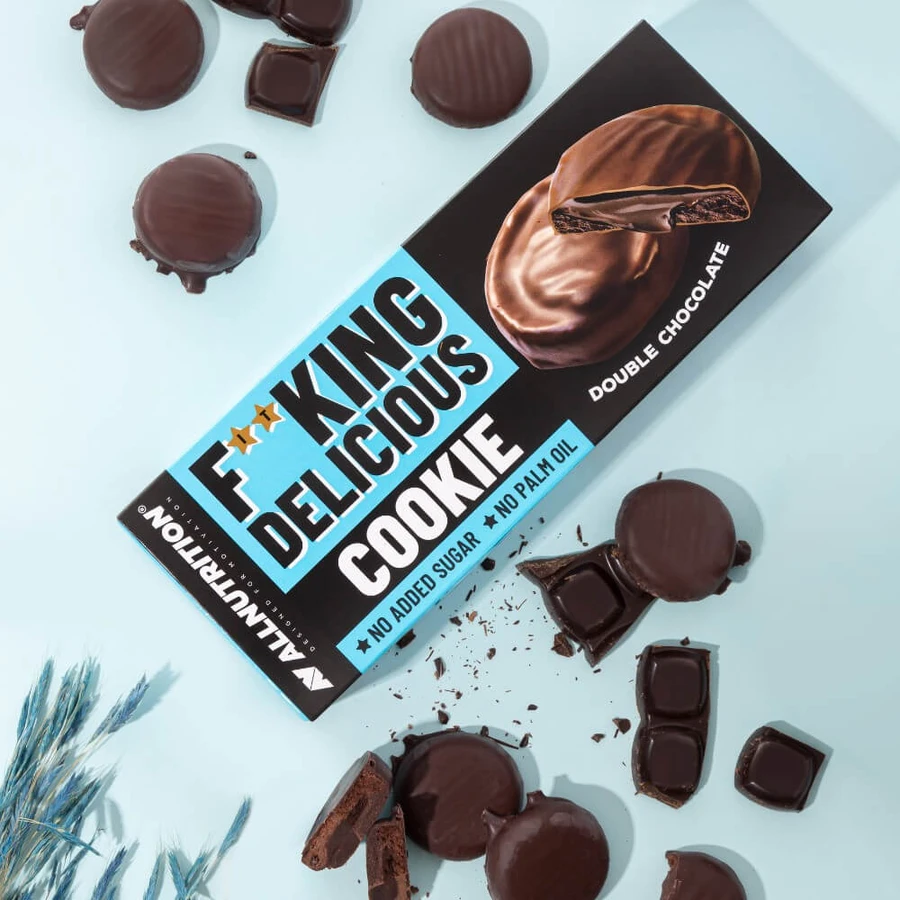 Allnutrition Fitking Delicious Cookie Doble Chocolate, galletas de brownie de algas, sin azúcar añadido, 128 g