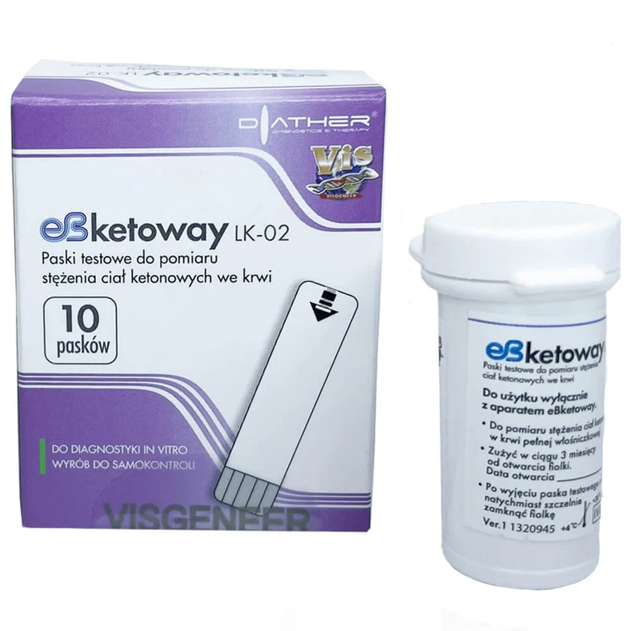 Diather eb-Ketoway, test strips for measuring the concentration of ketone bodies in the blood, 10 pieces