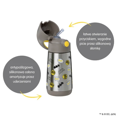 B.Box, thermal bottle with straw, baby bottle, Batman, from 12 months, 350 ml.