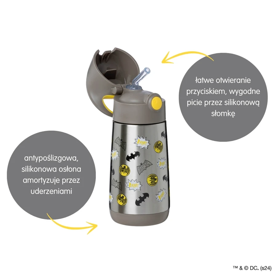 B.Box, thermal bottle with straw, baby bottle, Batman, from 12 months, 350 ml.
